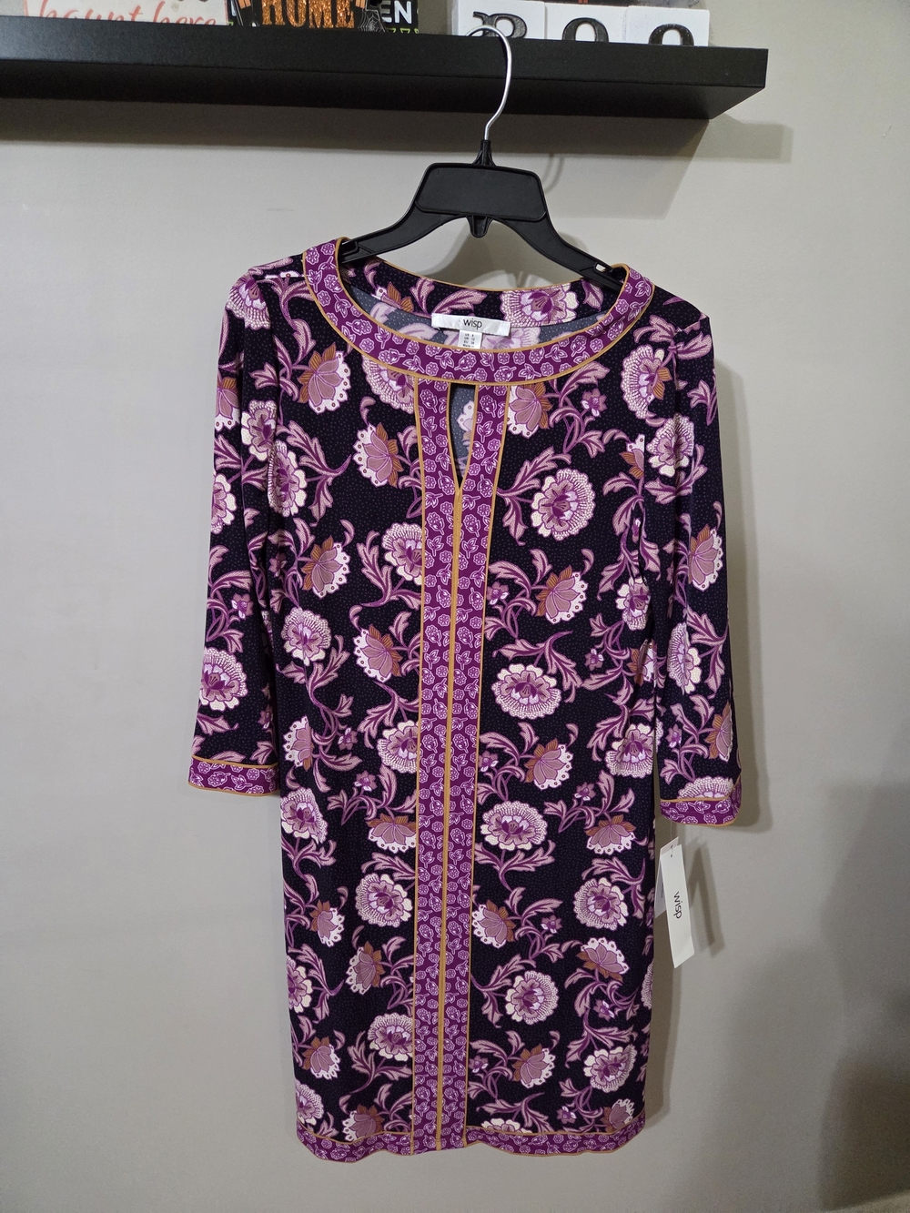 WISP Purple Floral Midi Dress with Trim